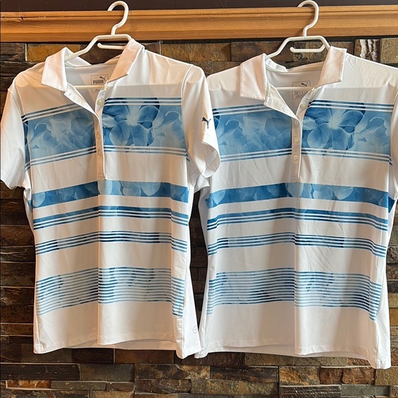 Puma White and Blue Striped Polo Golf Shirts - Picture 1 of 5